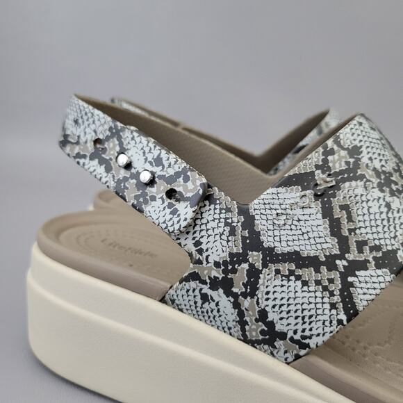 Crocs Womens Brooklyn Low Wedge Slingback Sandal Snake Print 206453 Beige Size 9 - Picture 8 of 13